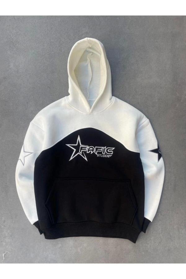 Asil Acar Home Parçalı Nakış İşlemelı Kapşonlu Sweatshirt - Beyaz - Xl - Image 1