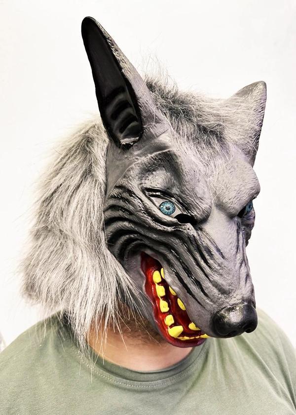 Kafaya Tam Geçmeli Lateks Mavi Gözlü Dişli Ağzı Açık Kurt Maskesi - Image 1