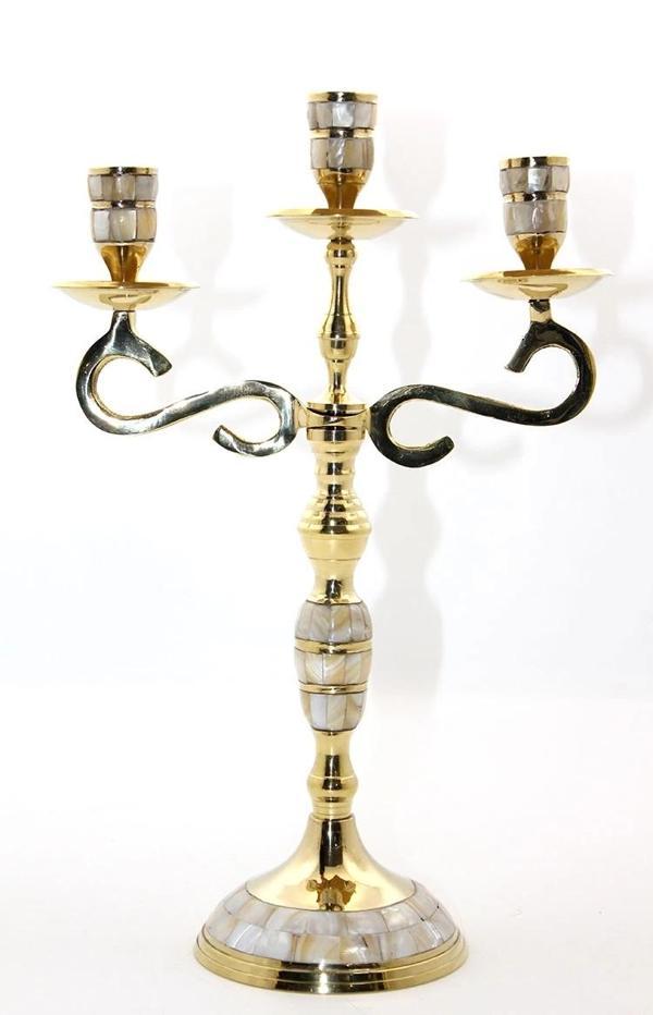 Pirinç Sedefli 3'lü Şamdan 18912 - Image 1