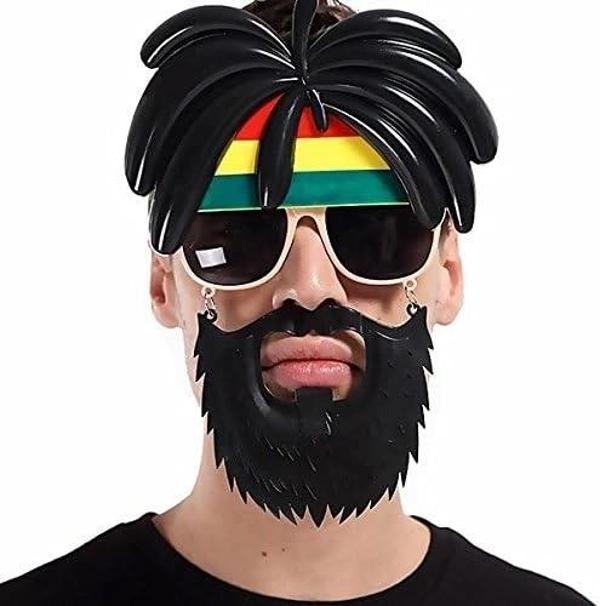 Rasta Peruklu Rasta Sakallı Bob Marley Bıyıklı Parti Gözlüğü 27x18 Cm - Image 1