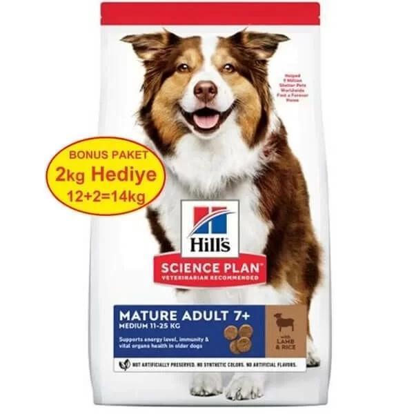 Hills Mature Adult 7+ Orta Irk Kuzu Etli Yaşlı Köpek Maması 12 Kg (+2 Kg Hediyeli) - Image 1