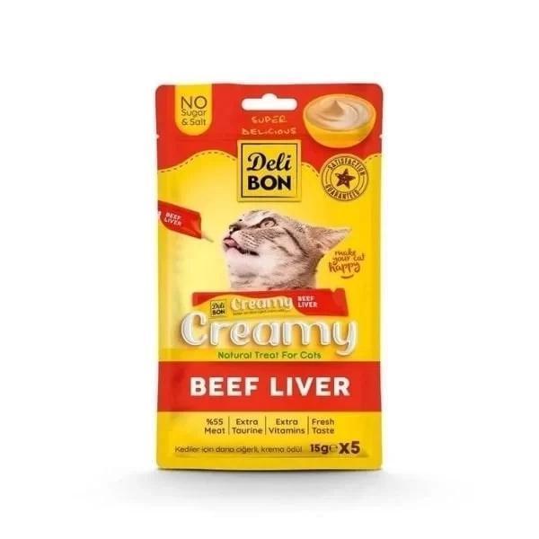 Delibon Creamy Dana Ciğerli Sıvı Kedi Ödül Maması 5x15 Gr - Image 1