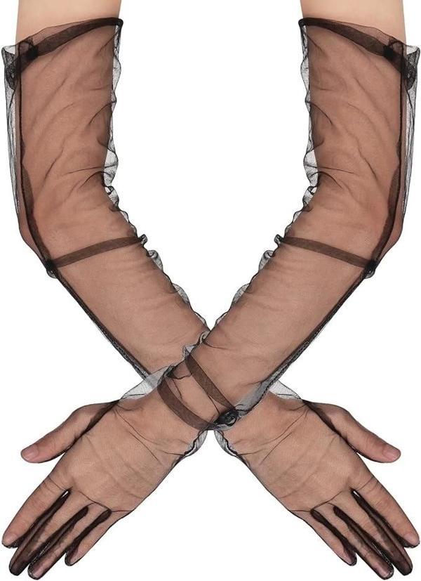 Uzun Boy Likralı Siyah Renk Yetişkin Mega Tül Eldiven 53 Cm - Image 1