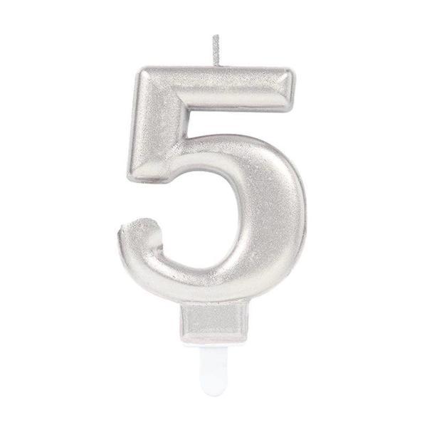 5 Rakam Mum Gümüş Renk - Image 1