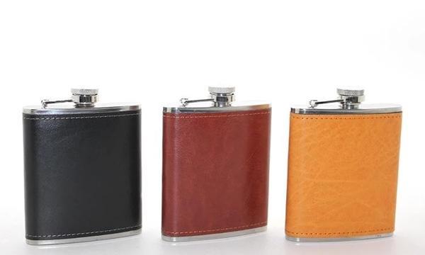 Paslanmaz Çelik Tekli 7 Oz Derili Matara  Alk2660 - Image 1