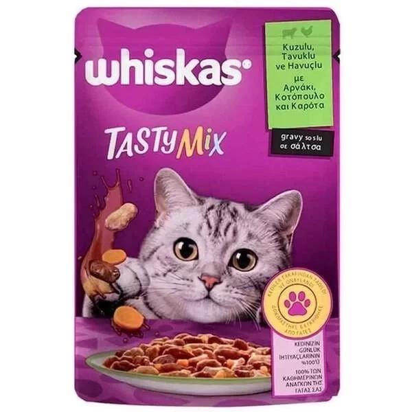 Whiskas Pouch Tasty Mix Sos İçerisinde Kuzu Etli Tavuklu ve Havuçlu Yetişkin Konserve Kedi Maması 85 - Image 1