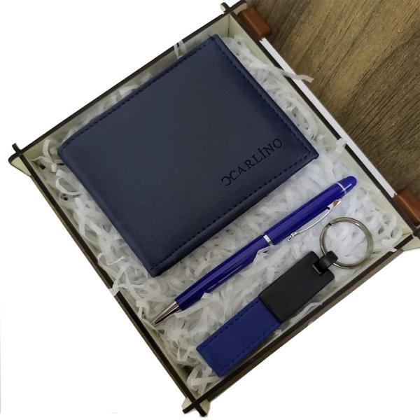 Mavi Cüzdan Kalem Ve Deri Mavi Anahtarlık Set - Image 1