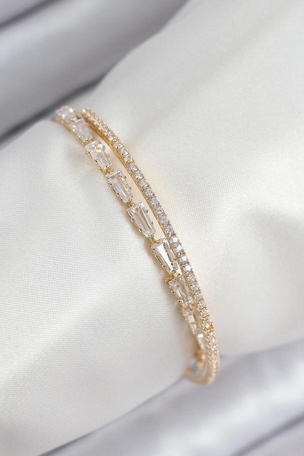 Pirinç Zirkon Taşlı Su Yolu Model Gold Renk Kadın Bileklik - EBJ250902W37741 - Image 1