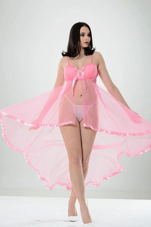 Pembe Petli Tül Şifon Gecelik - 230 - Image 1