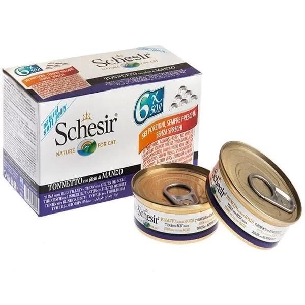 Schesir Multipack Biftekli Konserve Kedi Maması 6x50 Gr - Image 1