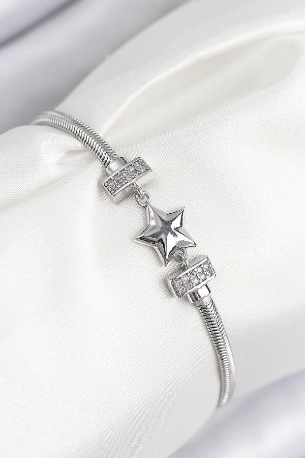Pirinç Zirkon Taşlı Yonca Model Gümüş Renk Kadın Bileklik - EBJ250902W37758 - Image 1