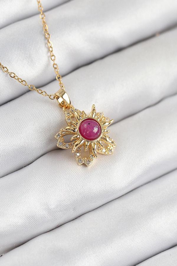 Zirkon Taşlı Döner Güneş Model Gold Renk Kadın Kolye - EBJ250902W37632 - Image 1