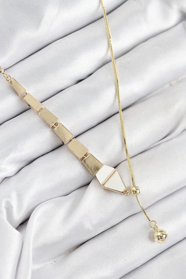 Pirinç Yılan Model Gold Renk Asansörlü Kadın Kolye - EBJ250902W37772 - Image 1