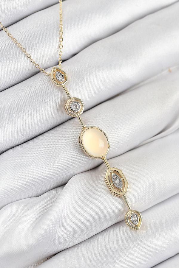 Pirinç Zincir Sarı Gold Renk Zirkon Taşlı Y Kolye - EBJ250902W37775 - Image 1