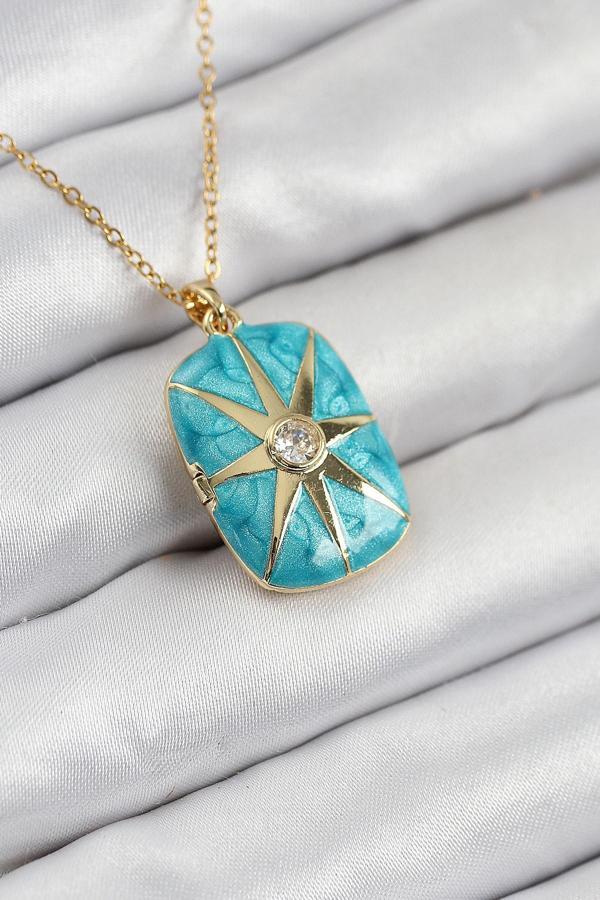 Zirkon Taşlı Açılabilr Kapaklı Kutup Yıldzı Model Gold Renk Kadın Kolye - EBJ250902W37639 - Image 1