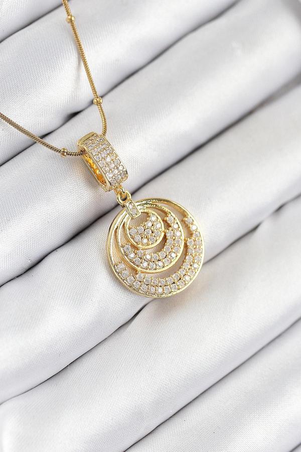 Zirkon Taşlı Çember Model Gold Renk Kadın Kolye - EBJ250902W37707 - Image 1
