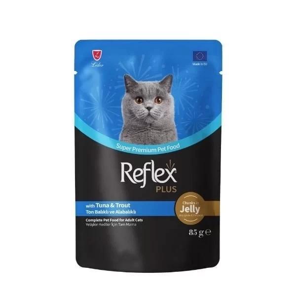 Reflex Plus Jöle İçinde Ton Balıklı ve Alabalıklı Pouch Yetişkin Konserve Kedi Maması 85 Gr - Image 1