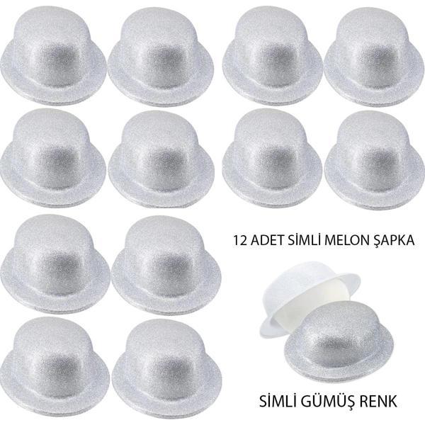 Gümüş Renk Simli Melon Yulak Parti Şapkası 12 Adet - Image 1
