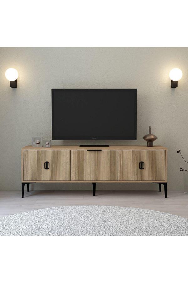 Evmo Home 3503 Neva Tv Ünitesi 150 Cm 3 Kapaklı Ahşap - NaturalTv Sehpası - Image 1