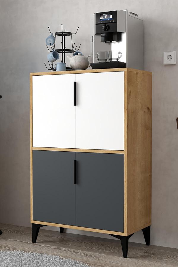 Evmo Home 1404 Ada Çok Amaçlı Dolap , Kahve Köşesi , Kiler Dolabı , Mutfak Standı , 4 Kapılı Bölmeli - Image 1
