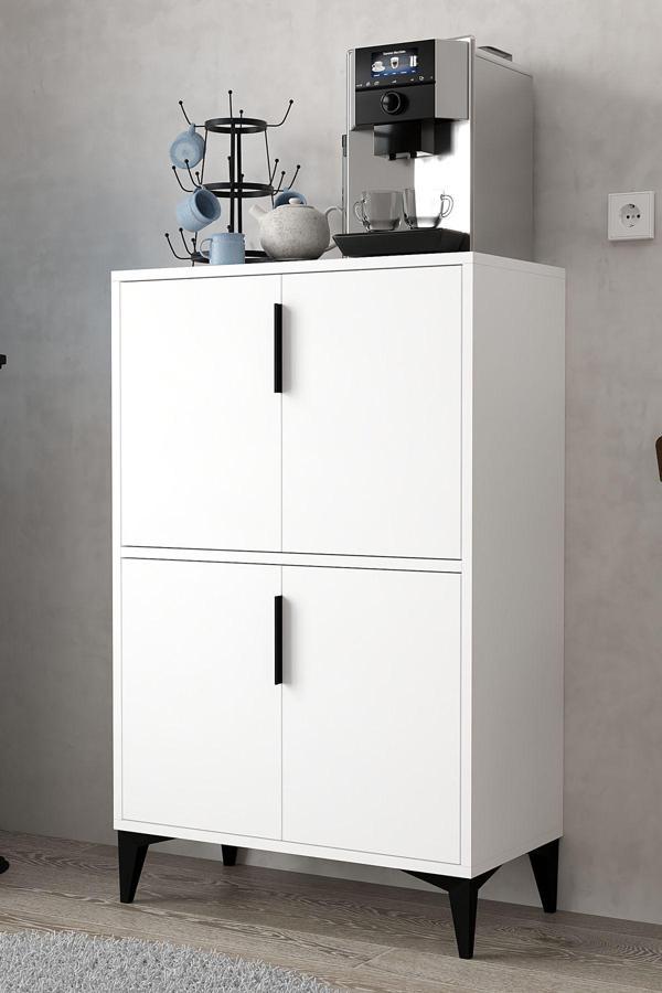 Evmo Home 1401 Ada Çok Amaçlı Dolap , Kahve Köşesi , Kiler Dolabı , Mutfak Standı 4 Kapılı , Bölmeli , Beyaz - Image 1