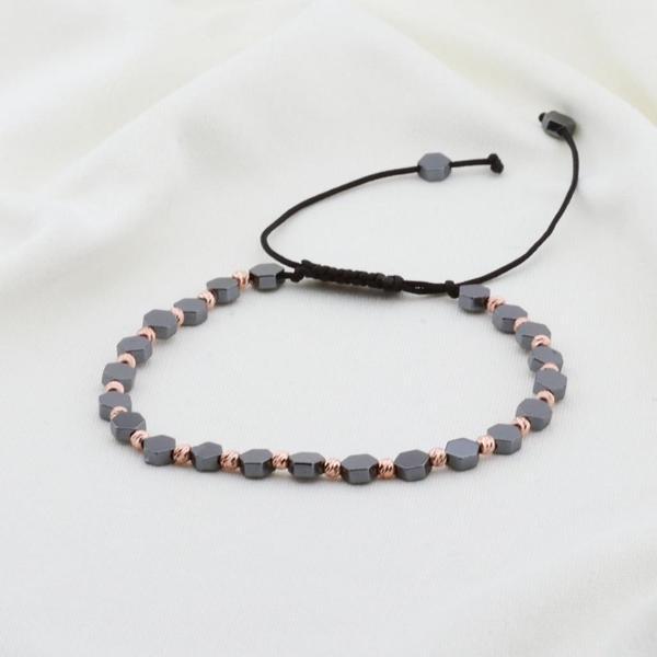 Hematit Taşlı Altıgen Rose Gold Kaplama Gümüş Makrome Erkek Bilekliği - Image 1