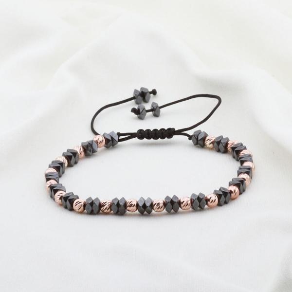 Hematit Taşlı Dörtgen Rose Gold Kaplama Gümüş Makrome Erkek Bilekliği - Image 1