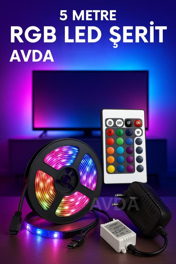 Avda Tak Çalıştır Rgb Led Şerit – 5 Metre Yapışkanlı, Renkli Işık Şerit Lamba - Image 1