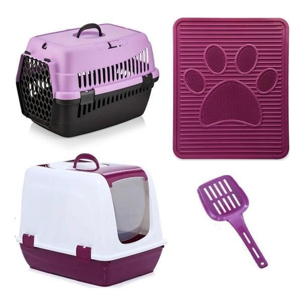 Kedi Başlangıç Seti. Kaplı Tuvalet+ Renkli Taşıma Çantası + Plastik Paspas - Image 1