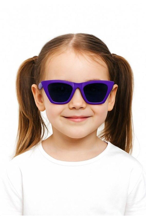 Sevimli Çocuk Güneş Gözlüğü Mor Çekik Çerçeve UV 400 Korumalı CE Belgeli Kids Çocuk Güneş Gözlüğü - Image 1