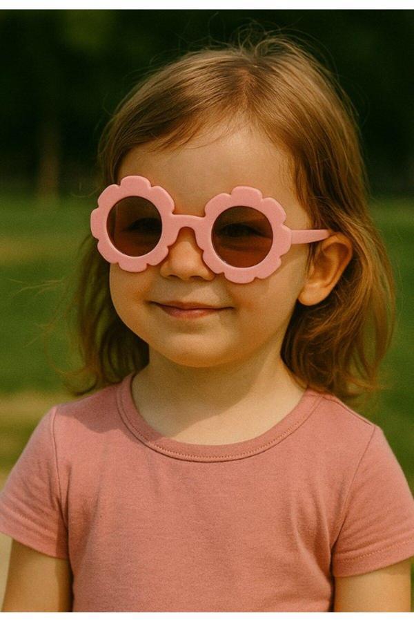Sevimli Çocuk Güneş Gözlüğü Pembe Papatya Çerçeve UV 400 Korumalı CE Belgeli Kids Güneş Gözlüğü - Image 1