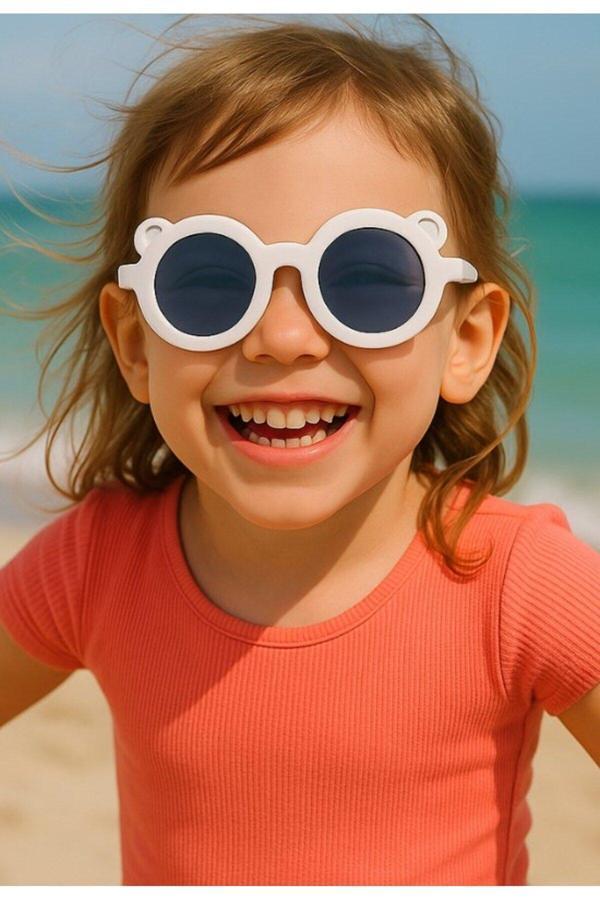 Sevimli Çocuk Kids Güneş Gözlüğü Beyaz Ayıcık Çerçeve UV 400 Korumalı CE Belgeli Çocuk Güneş Gözlüğü - Image 1