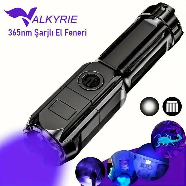 Valkyrie 365nm UV Mor Işık Şarjlı El Feneri – 1200mAh Batarya, Type-C Şarj, Hafif ve Güçlü Tasarım - Image 1