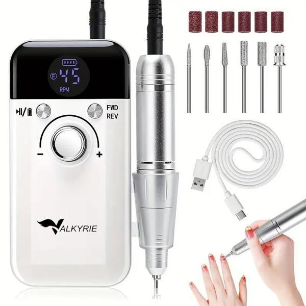 Valkyrie Profesyonel Şarjlı Tırnak Frezesi 45.000 RPM, LCD, 2000 mAh Taşınabilir Manikür Pedikür Makinesi - Image 1