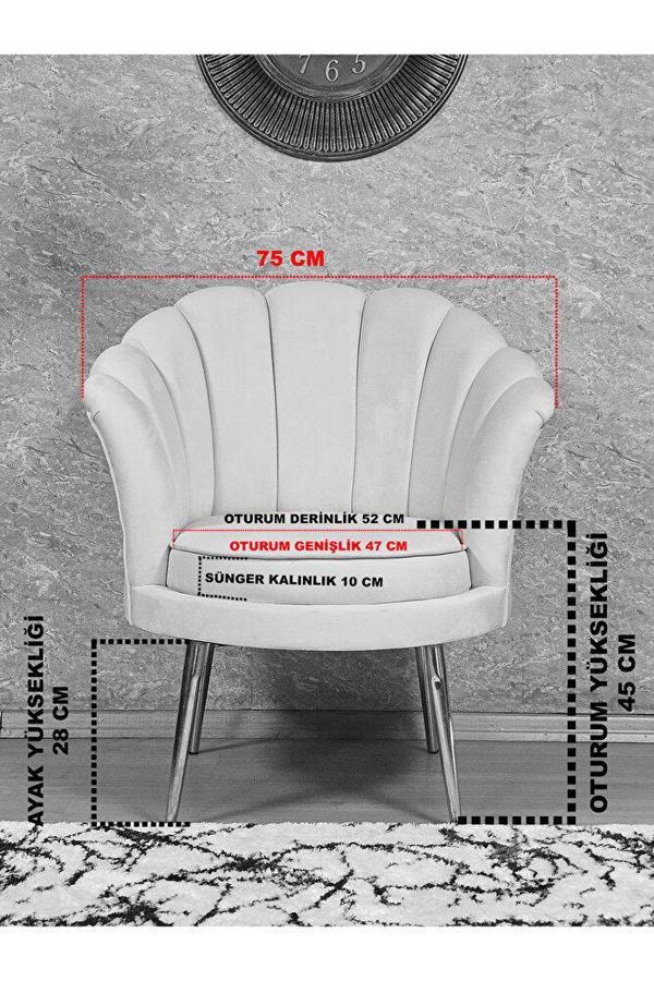 Tekli İstiridye Beyaz Boyalı Sivriltme Ayak Çay Seti Koltuk Tekli Berjer , Balkon, Salon, Ofis Siyah Renk 47 x 47 Boyut/Ebat - Image 1
