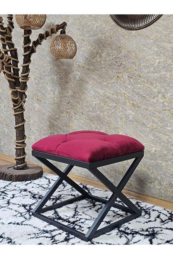 Siyah Boyalı 45 cm x 45 cm Çaprazlı Puf Bench Oturak Bordo Renk 45 x 45 Boyut/Ebat - Image 1