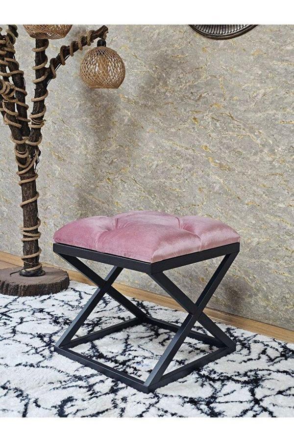 Siyah Boyalı 45 cm x 45 cm Çaprazlı Puf Bench Oturak Pembe Renk 45 x 45 Boyut/Ebat - Image 1
