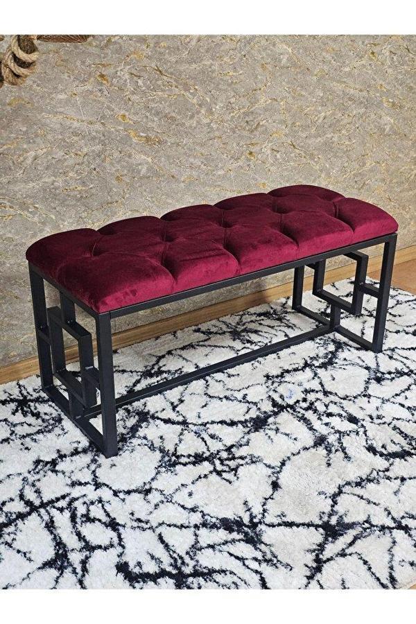 Siyah Boyalı İçi Kareli Diktörtgen 100 cm x 40 cm Oturak Puf - Bench - Makyaj Oturağı - Oturak Bordo Renk 100 x 40 Boyut/Ebat - Image 1