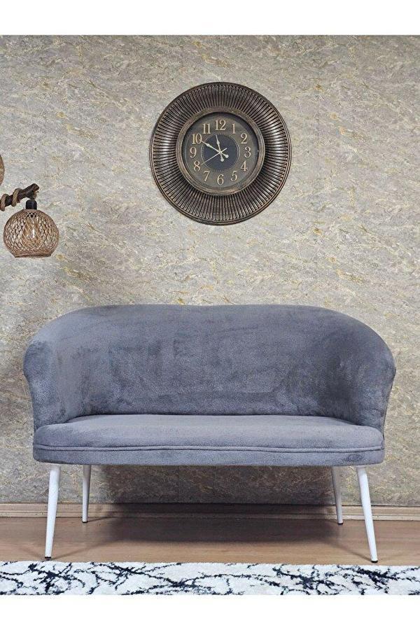 İkili TEDDY Beyaz Boyalı Sivriltme Ayak Çay Seti Koltuk İkili Berjer , Balkon, Salon, Ofis Gri Renk 40,5 Boyut/Ebat - Image 1