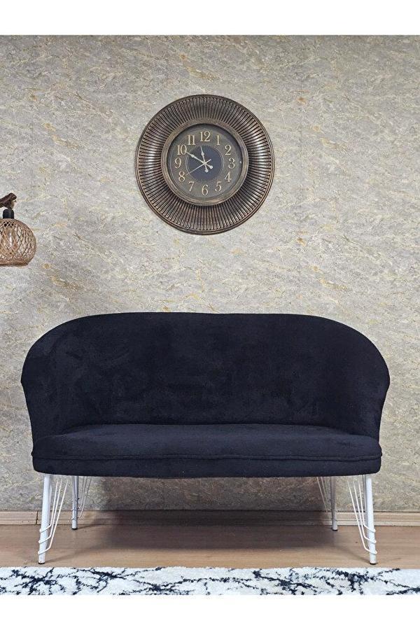 İkili TEDDY Beyaz Boyalı Telli Ayak Çay Seti Koltuk İkili Berjer , Balkon, Salon, Ofis Siyah Renk 40,5 Boyut/Ebat - Image 1
