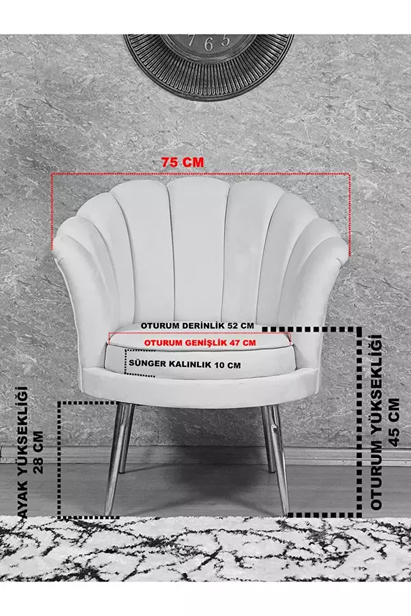 Tekli İstiridye Krom Kaplama Sivriltme Ayak Çay Seti Koltuk Tekli Berjer , Balkon, Salon, Ofis Füme Renk 47 x 47 Boyut/Ebat - Image 1