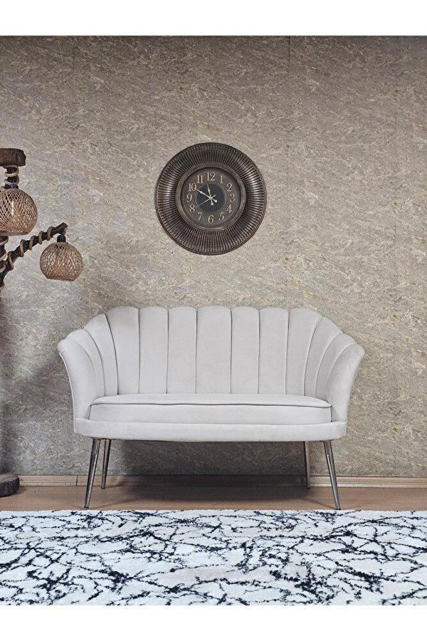 İkili İstiridye Krom Kaplama Sivriltme Ayak Çay Seti Koltuk İkili Berjer , İkili Berjer Koltuk Krem Renk 110 x 48 Boyut/Ebat - Image 1