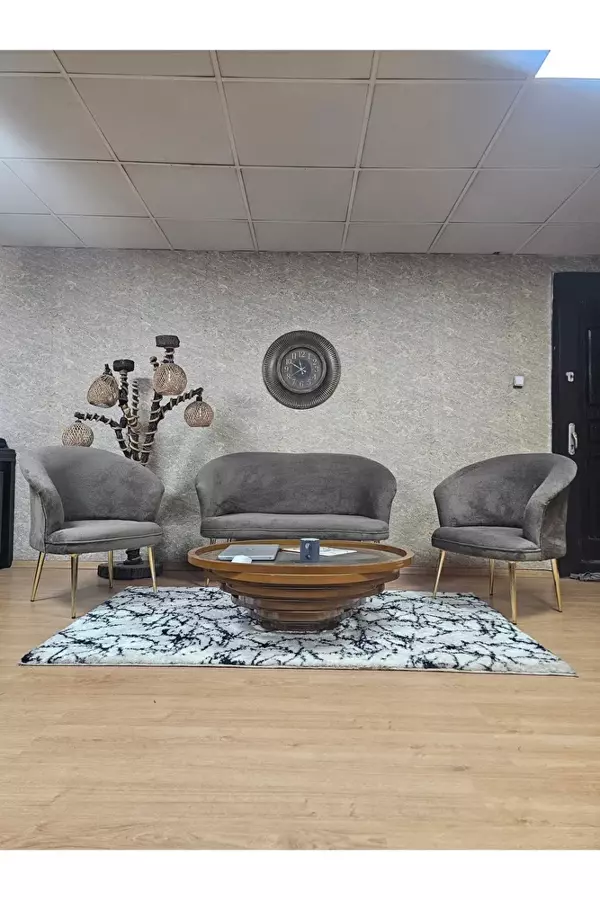 TEDDY Takım Gold Kaplama Sivriltme Ayak Çay Seti Koltuk - Berjer , Balkon, Salon, Ofis Kahverengi Renk 40 x 125 Boyut/Ebat - Image 1