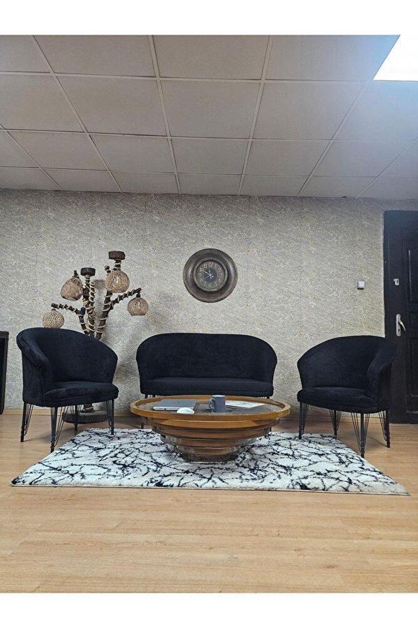 TEDDY Takım Siyah Boyalı Telli Ayak Çay Seti Koltuk - Berjer , Balkon, Salon, Ofis Siyah Renk 40 x 125 Boyut/Ebat - Image 1