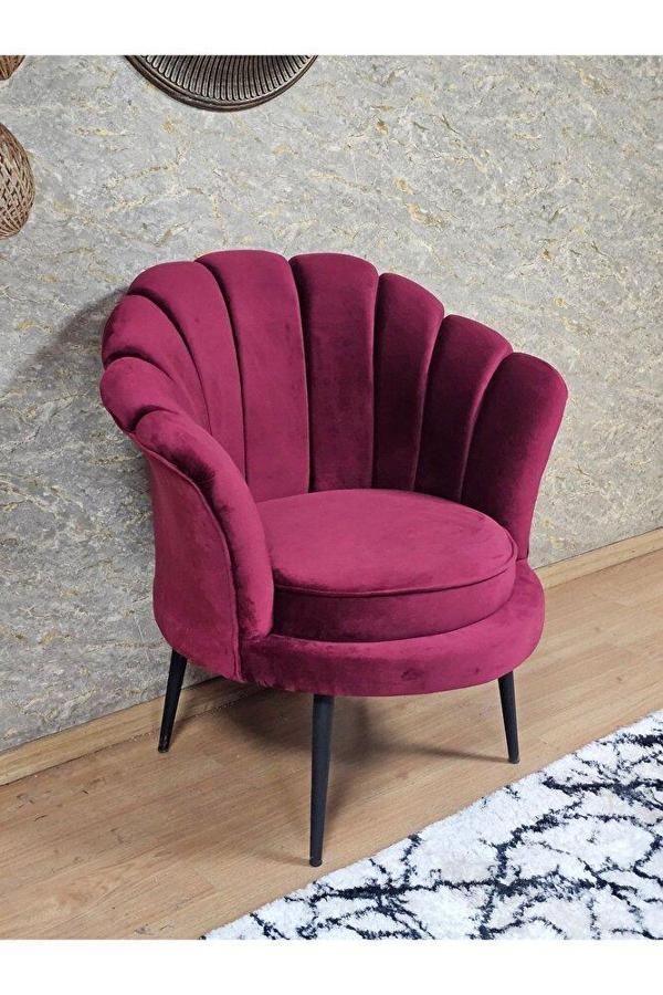 Tekli İstiridye Siyah Boyalı Sivriltme Ayak Çay Seti Koltuk Tekli Berjer , Balkon, Salon, Ofis Bordo Renk 47 x 47 Boyut/Ebat - Image 1