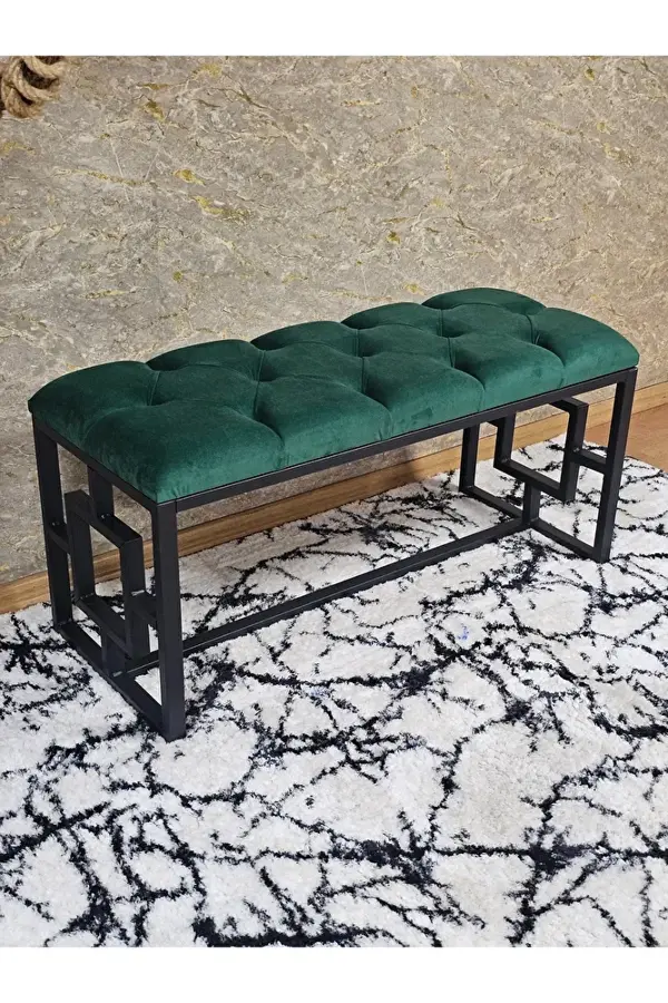 Siyah Boyalı İçi Kareli Diktörtgen 100 cm x 40 cm Oturak Puf - Bench - Makyaj Oturağı - Oturak Yeşil Renk 100 x 40 Boyut/Ebat - Image 1