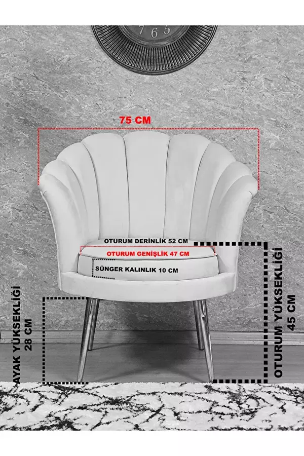 Tekli İstiridye Beyaz Boyalı Sivriltme Ayak Çay Seti Koltuk Tekli Berjer , Balkon, Salon, Ofis Pembe Renk 47 x 47 Boyut/Ebat - Image 1
