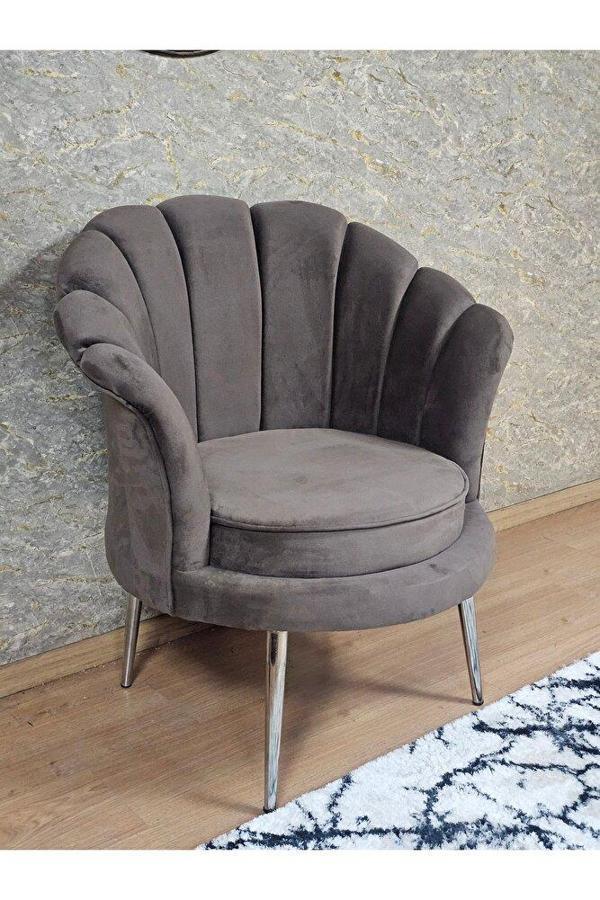 Tekli İstiridye Krom Kaplama Sivriltme Ayak Çay Seti Koltuk Tekli Berjer , Balkon, Salon, Ofis Kahverengi Renk 47 x 47 Boyut/Ebat - Image 1
