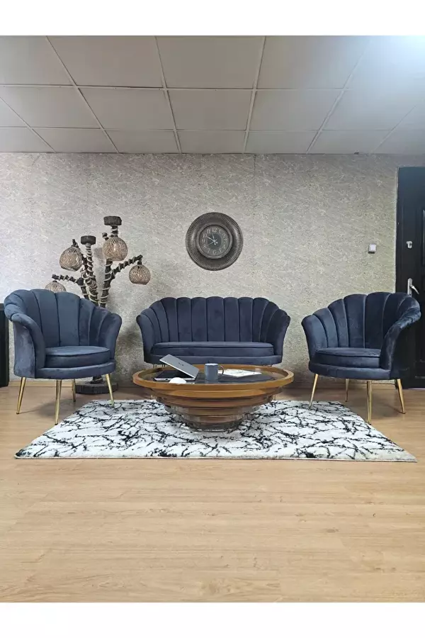İstiridye Takım Gold Kaplama Sivriltme Ayak Çay Seti Koltuk Takımı Füme Renk 110 x 48 Boyut/Ebat - Image 1