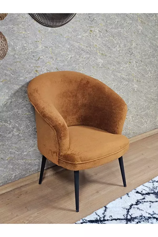 Tekli TEDDY Siyah Boyalı Sivriltme Ayak Çay Seti Koltuk Tekli Berjer , Balkon, Salon, Ofis Kiremit Renk 40,5 Boyut/Ebat - Image 1